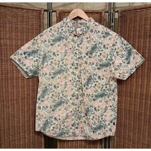 Ricky Singh Denim & Flower Size L Short Sleeve Shirt Slim Fit Floral White Blue